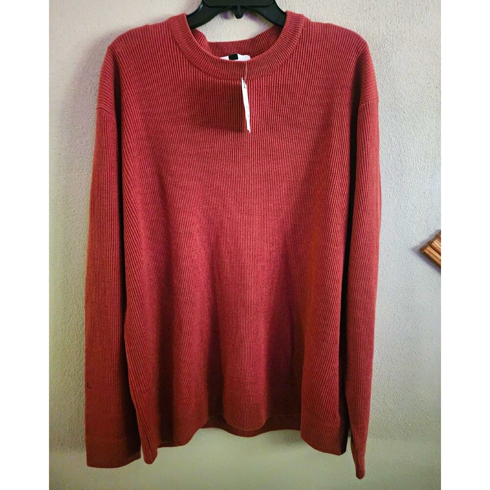 Topman Mens 2XL Rust Orange Coral Ribbed Knit Crewneck Pullover Sweater NWT